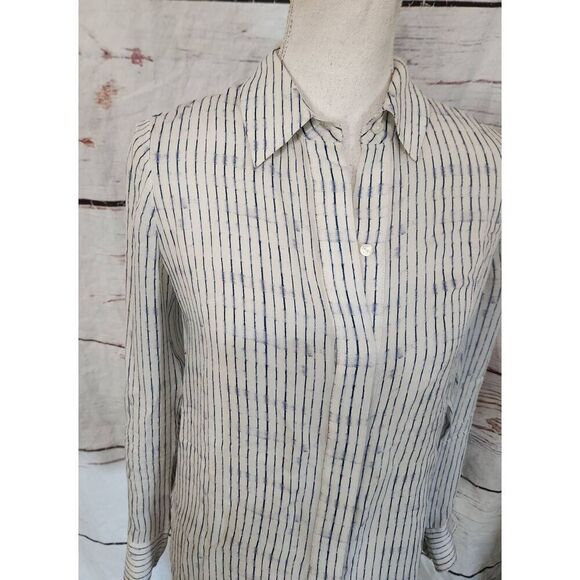 Vince Long Sleeve Button Front Striped Silk Blouse Size 4 - Picture 4 of 6